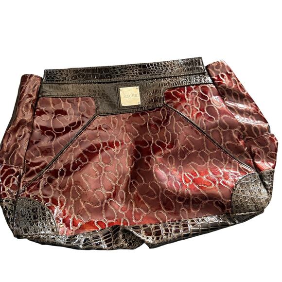 Miche‎ Bag Drew Shell Purse Cover Brown Embossed Faux Leather 2010 Handbag Large - Picture 1 of 7